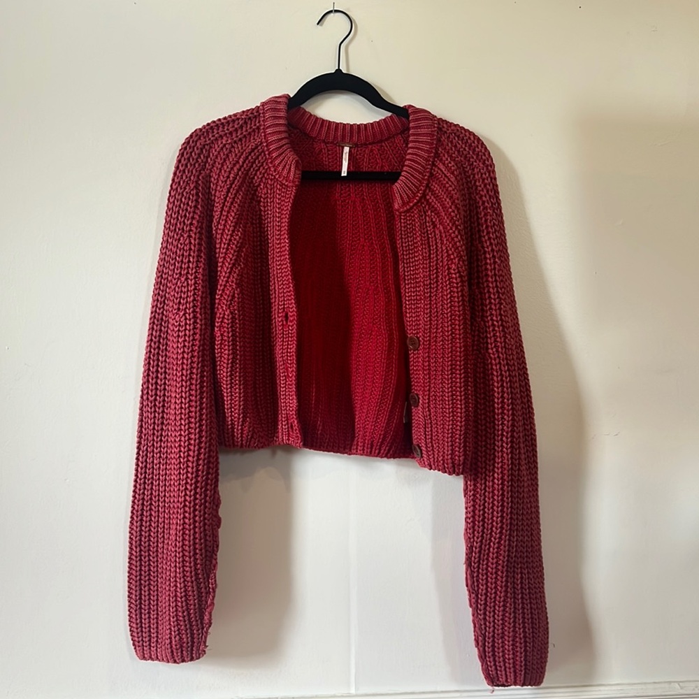 Free people red cardigan